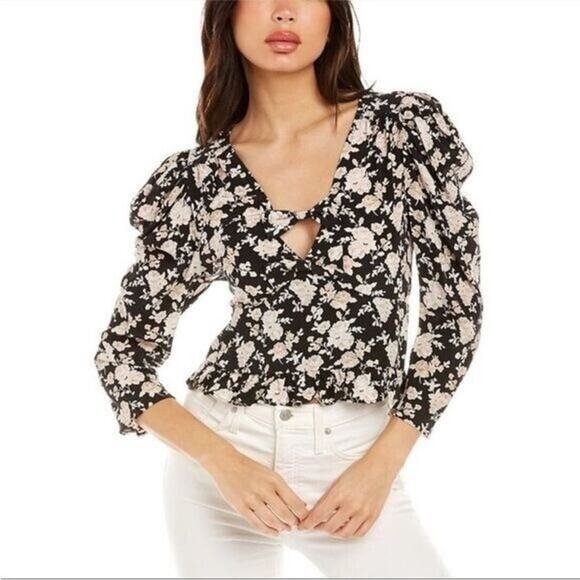 NWT LoveShackFancy Louis Silk Blouse in Almond Cookie - Sz 4 - Picture 1 of 11
